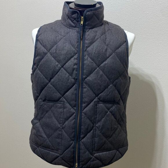 J. Crew Heather Graphite Down Quilted Full Zip Up Puffer Vest Size Large - Picture 1 of 9